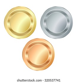 The empty vector stamp with gold silver bronze, which can be used as icons, buttons, coins, medals