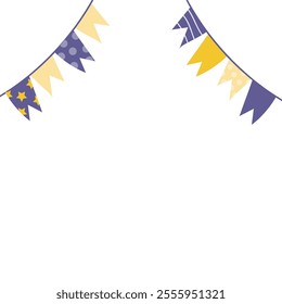 Empty vector template with colorful slingers pennants on the sides. Square design composition for birthday card, print, party invitation, brochure, banner.