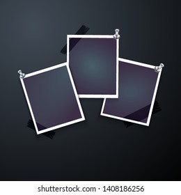 Empty Vector vintage photo frame on table. Black and white. Isolated on gray background. Vector illustration eps 10