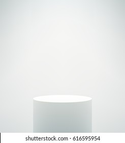 Empty vector white pedestal on white background. Neutral and calm template for your product presentation.