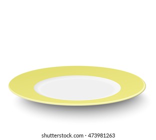 Empty Vector Yellow Plate Isolated On White Background