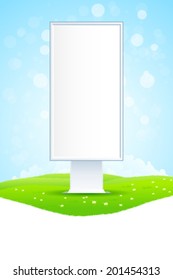 Empty Vertical Billboard on Green Landscape with Flowers