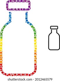Empty vial collage icon of round items in variable sizes and rainbow colored shades. A dotted LGBT-colored empty vial for lesbians, gays, bisexuals, and transgenders.
