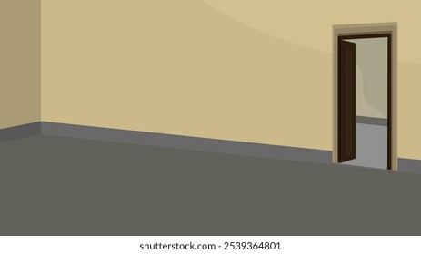 Vazio projeto interior casa aldeia.Vetor ilustração quarto com uma porta de madeira para animação de desenhos animados