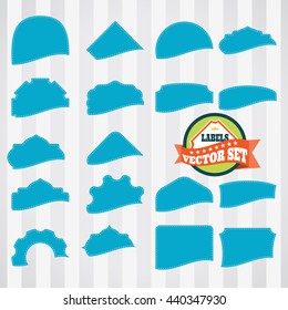 Empty vintage blue labels vector set an example of using. Vector set of empty vintage blue labels with stitching.