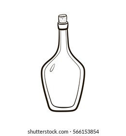 Empty vintage bottle icon. Hand drawing contour illustration on white background