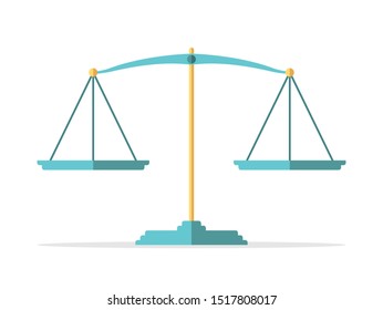 Empty vintage gold and turquoise blue weight scales isolated on white. Balance, comparison, justice, equilibrium and measure concept. Flat design. EPS 8 vector illustration, no transparency