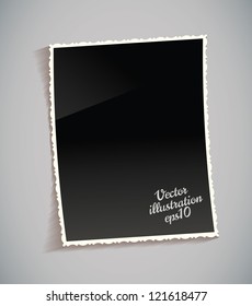 Empty Vintage Photo Frame On Table. Black And White. Isolated On Gray Background. Vector Illustration Eps 10