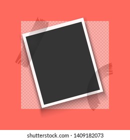 Empty vintage photo frame on table. Black and white. Isolated on pink background. Vector illustration eps 10