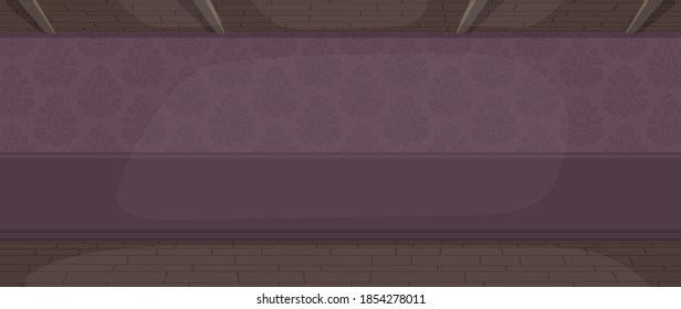Empty vintage room. Wooden ceiling and floor, with floral design on the walls. Retro room. Vector.
