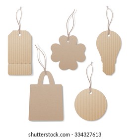 Empty vintage tags with string on white background, sale and discounts concept
