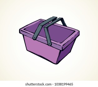 Empty violet warehouse self service pottle isolated on white background. Vibrant purple color hand drawn pictogram emblem for customer e-spend in art modern doodle cartoon style with space for text
