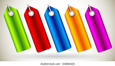 Empty vivid hangers, labels or tags. Vector graphics