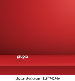 Empty vivid red color studio table room background ,product display with copy space for display of content design.Banner for advertise product on website Vector