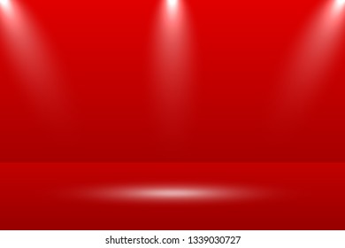 Empty vivid red color studio table room background. Banner for advertise product on website. Vector stock illustration.