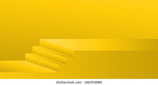 Empty vivid yellow studio background with steps for internet sale shopping. Banner advertise product. Vector mock up illustration for design website landing page.