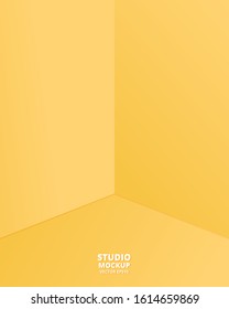 Empty vivid yellow studio room background. Template for product display with copy space. Modern minimal concept. Vector illustration.