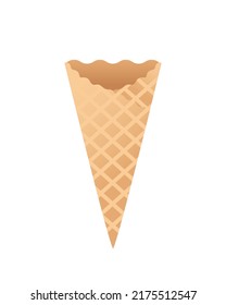 Empty waffle cone for ice cream isolated on white background.