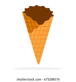 Empty Waffle Cone For Ice Cream Vector Flat Material Design Isolated On White