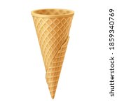 Empty Waffle Cup for Ice Cream. Empty Sugar Crunchy Icecream Waffle Cone. Street Fast Food Creative illustration Isolated on White Backdrop