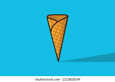 Empty waffle cup for ice cream vector icon illustration. Sweet food design concept, Summer food, Crunchy Ice cream Waffle, Street food, food objects, Ice cream cone, 