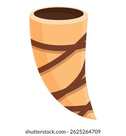 Empty waffle ice cream cone is standing up with chocolate inside of it