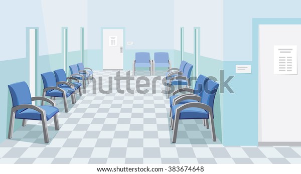病院の待合室を空にして 私立医療 医者の現代のインテリア 最高の医療 遠近法での簡単なカートーンのベクターイラスト のベクター画像素材 ロイヤリティ フリー