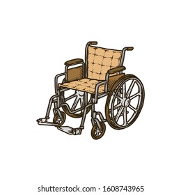 
Empty walk pram carriage device on white background. Outline black ink hand drawn healthcare therapy object. Web logo pictogram concept in modern art doodle cartoon line style on paper space for text