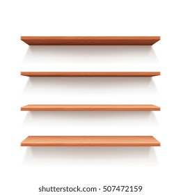 Empty Wall Book Shelf, Wood Shelves Vector Illustration