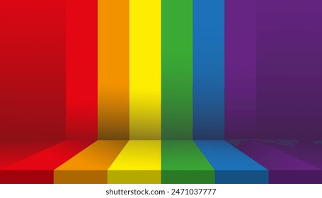 Empty wall studio room with Rainbow pride LGBT flag backgroud, Vector illustration Graphic design sign mockup backdrop for Lesbian, gay, bisexual and transgender