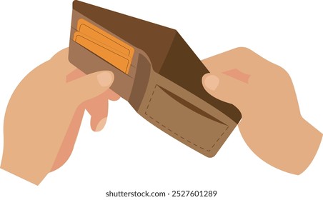 Empty wallet concept vector illustration. Financial recession, jobless person. No budget. Caucasian hands holding purse of 2D cartoon character for web design. Unemployment problem creative idea