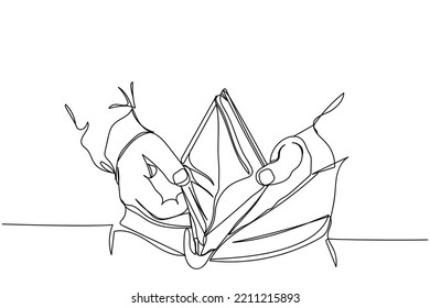 An Empty Wallet In The Hands Of Young Men Line Art Poster. International Day Of Eradication Of Poverty In October. Global Inflation Crises. Hunger And Poverty Concept Art Vector. Food Shortage Design