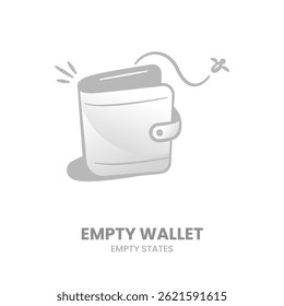 Carteira vazia, carteira, dinheiro, bolsa vazia, dinheiro perdido, finanças pobres, carteira vazia, dinheiro perdido. Ilustração de vetor