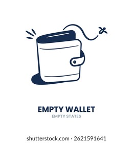 Carteira vazia, carteira, dinheiro, bolsa vazia, dinheiro perdido, finanças pobres, carteira vazia, dinheiro perdido. Ilustração de vetor