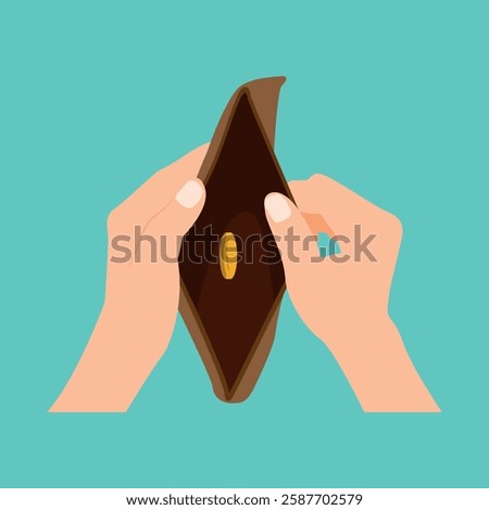 Empty wallet with no money in man hands flat vector illustration