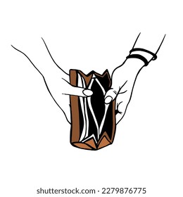 Empty wallet, purse, cabas in hands. lack of money, finances. no money cash. Financial crisis. Poverty. Financial recession, jobless person. 