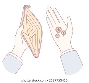 An empty wallet with scattered coins visually illustrates challenges of financial struggles and difficulties