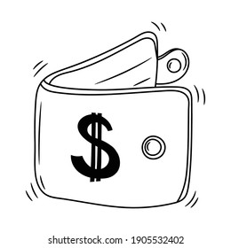 Empty Wallet, Simple Black And White Line Art Vector Illustration