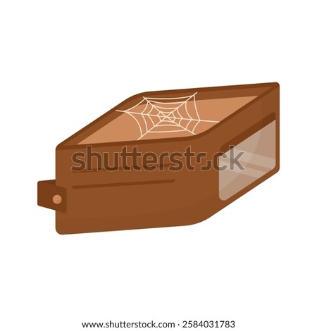 Empty wallet in a spider web in cartoon style on a white isolated background. Lack of money