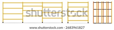 Empty warehouse racking shelf illustration. Storage rack for warehouse, factory, supermarket. Concept of logistics and organization.