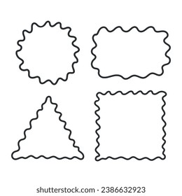 Empty wavy geometric frames. Hand drawn curvy doodle frames in circle, square, triangle shapes. Vector illustration