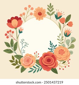 Empty wedding floral circle design element flat style