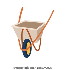 Empty wheelbarrow isolated in white background. Garden equipment. Vector illustration in flat style.