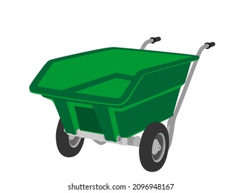 Empty wheelbarrow vector illustration isolated on white background. Empty cart. Trail for transportation on farm or warehouse. Backyard tool.