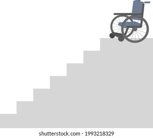 Empty wheelchair in danger at the top of a steep stairway, digital illustration