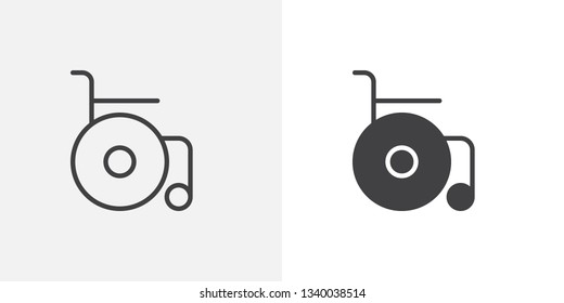 Empty wheelchair icon. line and glyph version, outline and filled vector sign. Wheelchair linear and full pictogram. Symbol, logo illustration. Different style icons set