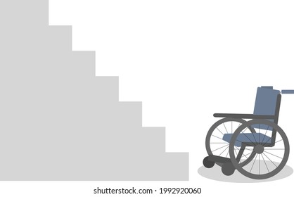 silla de ruedas vacía al lado de un empinado vuelo de escaleras, ilustración vectorial