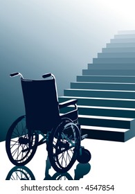 Empty wheelchair and stairs, vector