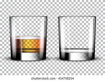 Empty whiskey glass and full whiskey glass