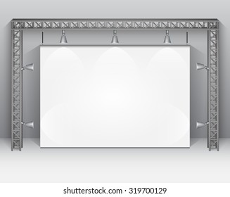 Empty white banner for product advertising with lighting. Vector Illustration